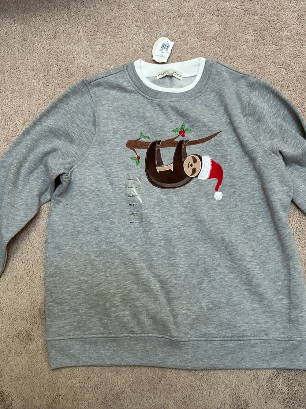 Christmas sloth sweatshirt gray size M NWT